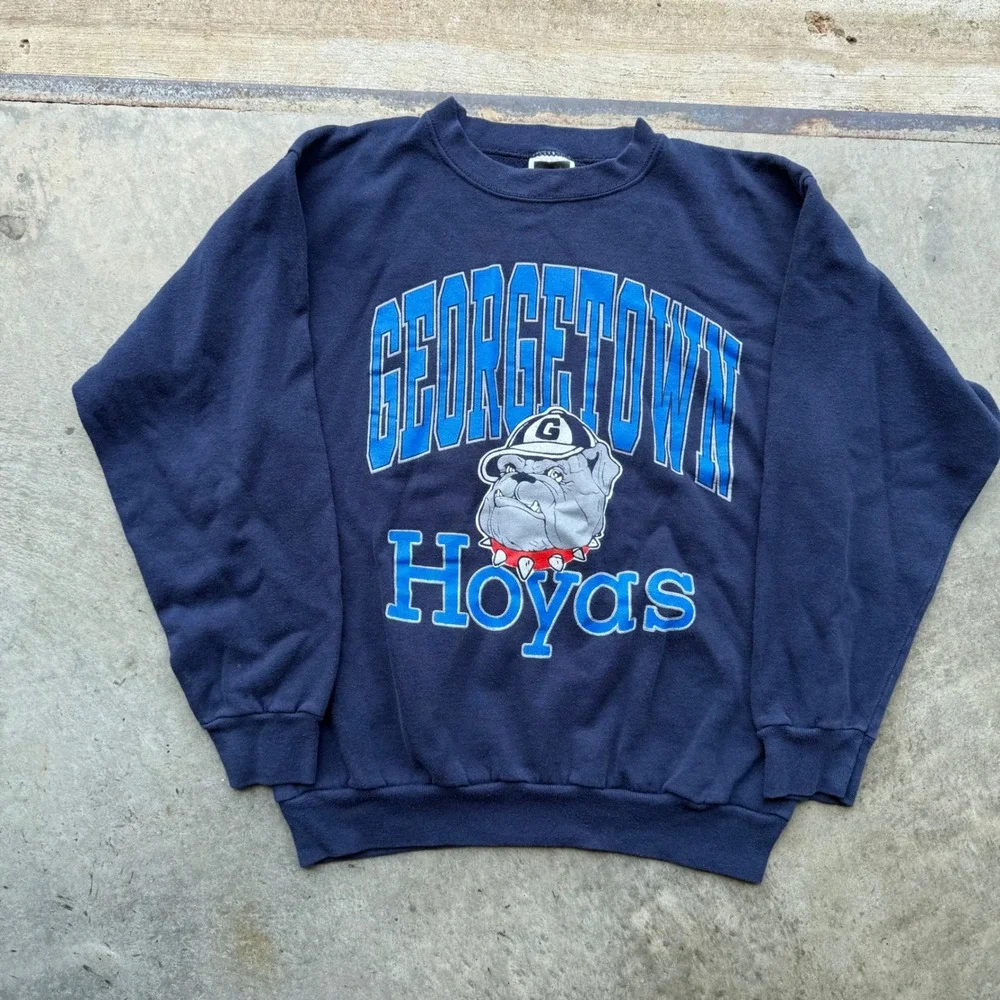 Vintage Tultex Georgetown Hoyas Sweatshirt Medium Navy Blue 90s Made in USA